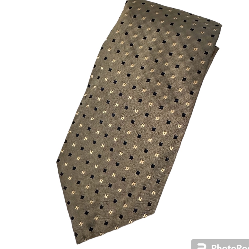 Silk Tie Made In Italy Brand New TanGold With Black Squares Regis Brand